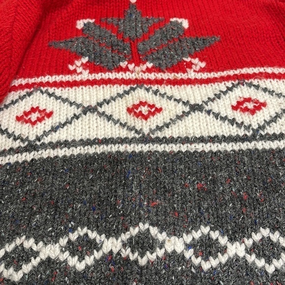 Vintage Susann D Oversized Acrylic Wool Nordic Print Sweater Red Grey Cream SZ M - Picture 5 of 6